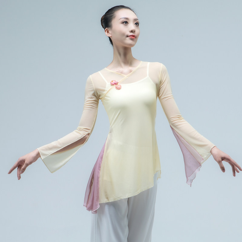 Classical Dance Folk Modern Body Rhythmic Dance Performance in Chinese Dancing Gongfu Collage Blouses Women's Art Examination Dress