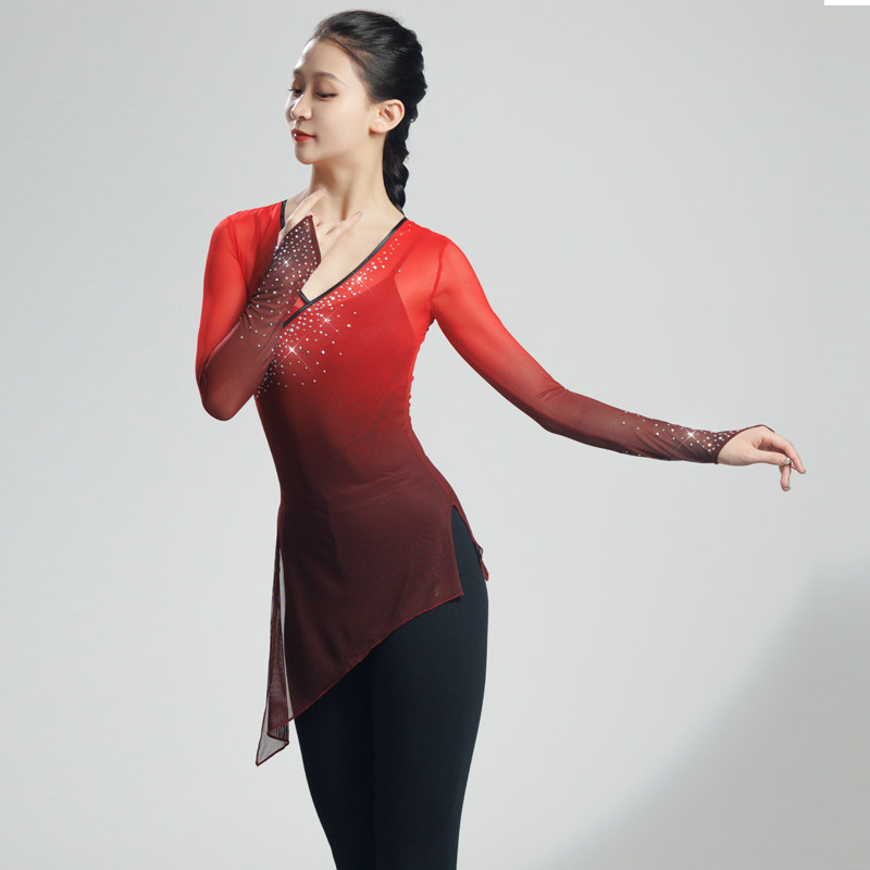Classical practice clothing finger-set dress ballet dance to adult body clothing gradual color rhyme mesh