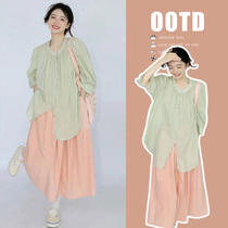 Maternity suit summer age-reducing mature-style cotton and linen shirt short-sleeved top belly-supporting half-length skirt two-piece summer suit