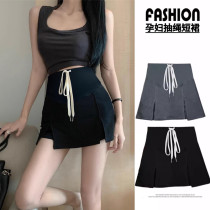 Maternity skirt for summer wear thin drawstring slit skirt high-waisted slimming skirt that supports the belly and hips a-line short skirt