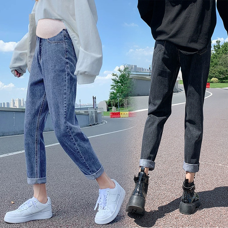 Pregnant women's trousers spring and autumn thin section harem trousers outerwear fashion jeans loose daddy trousers autumn large size trousers