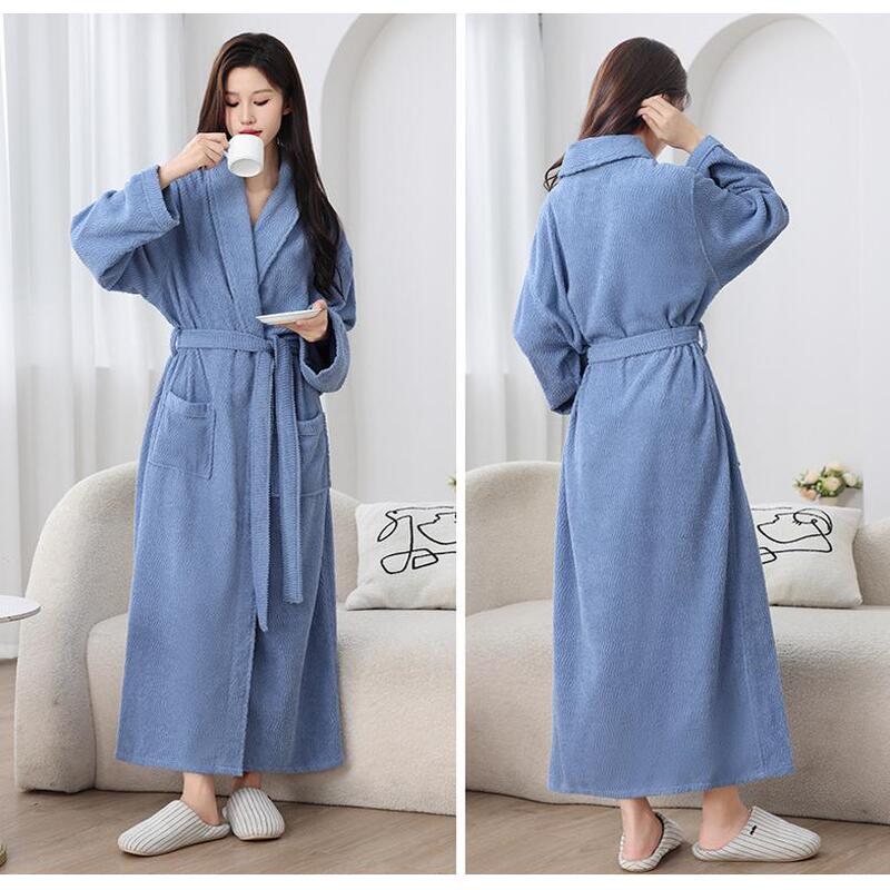 High-End Cut Velvet 100% Pure Cotton Towel Material Men's and Women's Couple's Nightgown Mid-Length Absorbent Hotel Bathrobe Large Size Bathrobe