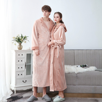 Autumn and winter flannel pajamas female coral velvet nightgown thick long models can be worn outside couples robes bathrobe home clothes men
