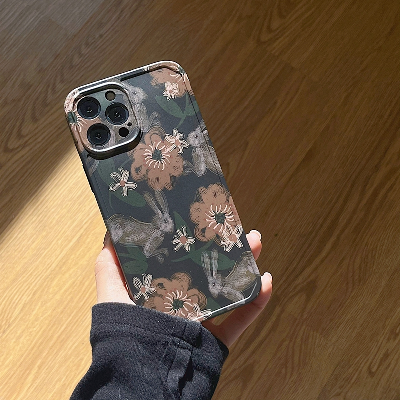 Applicable iPhone14p retro flower rabbit apple 13 phone shell 12Promax frosted oil painting 11 soft 15 -Taobao