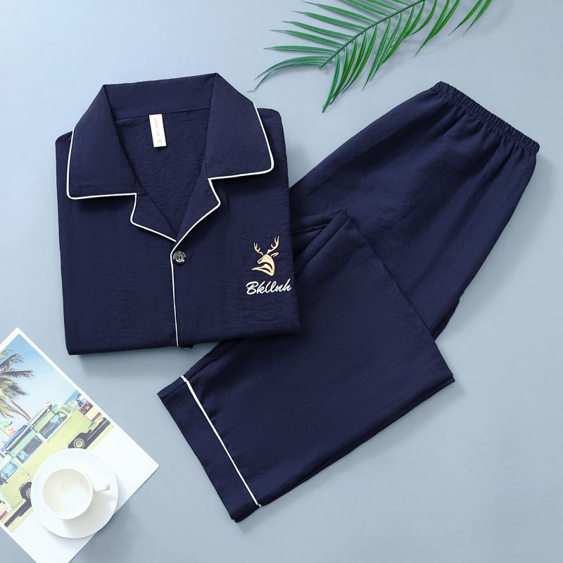 Cloud Cotton Long-Sleeved Pajama Set for Men, Spring and Autumn, Large Size, Cardigan with Lapels, Can Be Worn Outside, Army Green Loungewear for Men