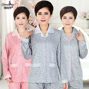 Mùa xuân và mùa thu tay dài mẹ đồ ngủ phụ nữ XL cotton trung niên áo len hoa ve áo dịch vụ nhà mùa đông