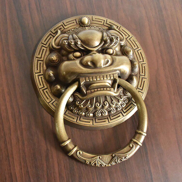 Tiger head handle imitation ancient old pure bronze lion head Chinese style gate head beast head door ring Kirin ancient building wooden door handle-Taobao
