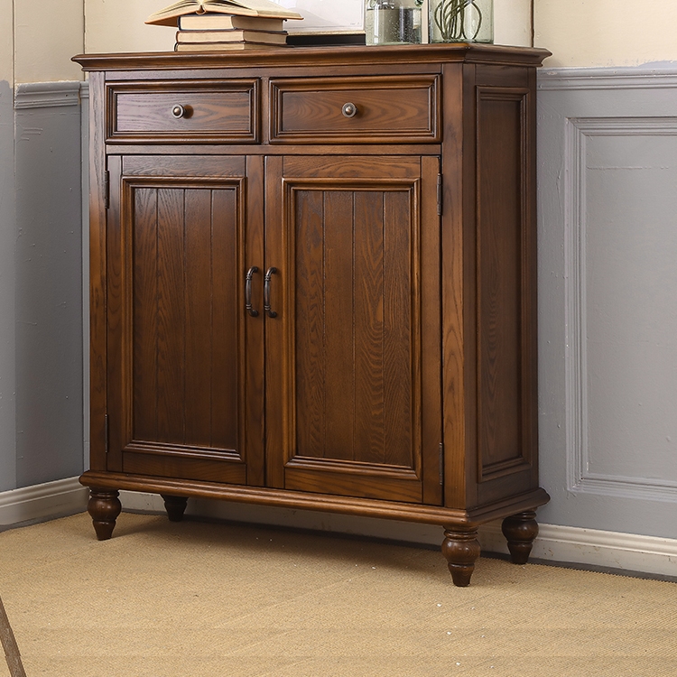 American-Style Solid Wood Shoe Cabinet for Home Entrance, Louvered Foyer Partition, Ash Wood Vintage Entryway Storage Shoe Cabinet American-Style Solid Wood Shoe Cabinet for Home Entrance, Louvered Foyer Partition, Ash Wood Vintage Entryway Storage Shoe Cabinet
