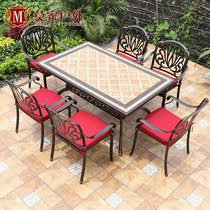  Outdoor tables and chairs Courtyard European-style cast aluminum stone table cover Terrace open-air outdoor garden wrought iron furniture Balcony leisure