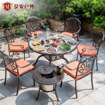 Outdoor cast aluminum barbecue leisure table and chair combination courtyard garden terrace electric baking carbon baking outdoor iron European furniture