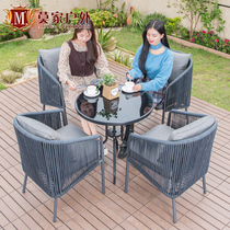 Nordic simple courtyard iron table and chair Nordic leisure rattan chair terrace open air outside