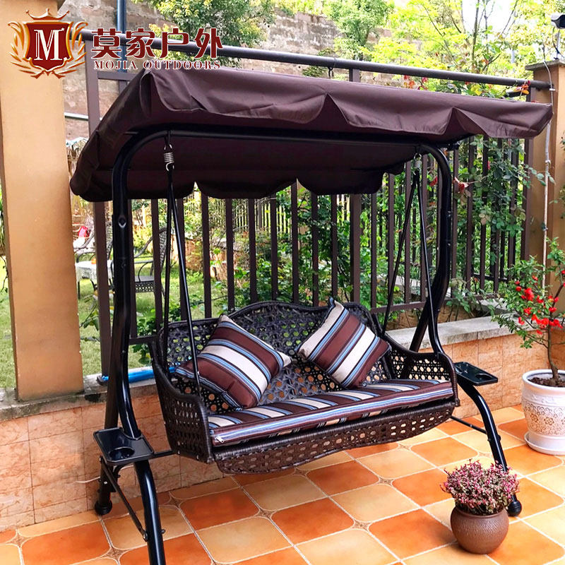 Outdoor swing chairlift adult indoor two-person balcony swing chair cradle chair courtyard wrought iron swing basket rattan chair