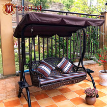  Outdoor swing hanging chair Adult indoor two-person balcony swing chair cradle chair Courtyard wrought iron swing hanging basket rattan chair