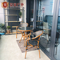  Balcony small coffee table rattan chair three-piece backrest chair Courtyard Nordic modern minimalist combination outdoor balcony table and chair