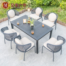 Nordic leisure rattan chair combination outdoor table and chair courtyard garden terrace open-air roof with rattan tables and chairs