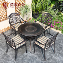 Mojia outdoor terrace cast aluminum table and chair garden courtyard five-piece open-air villa balcony iron round outdoor table and chair
