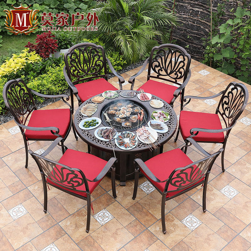 Outdoor tables and chairs courtyard outdoor barbecue cast aluminum wrought iron garden terrace balcony leisure simple waterproof sunscreen table