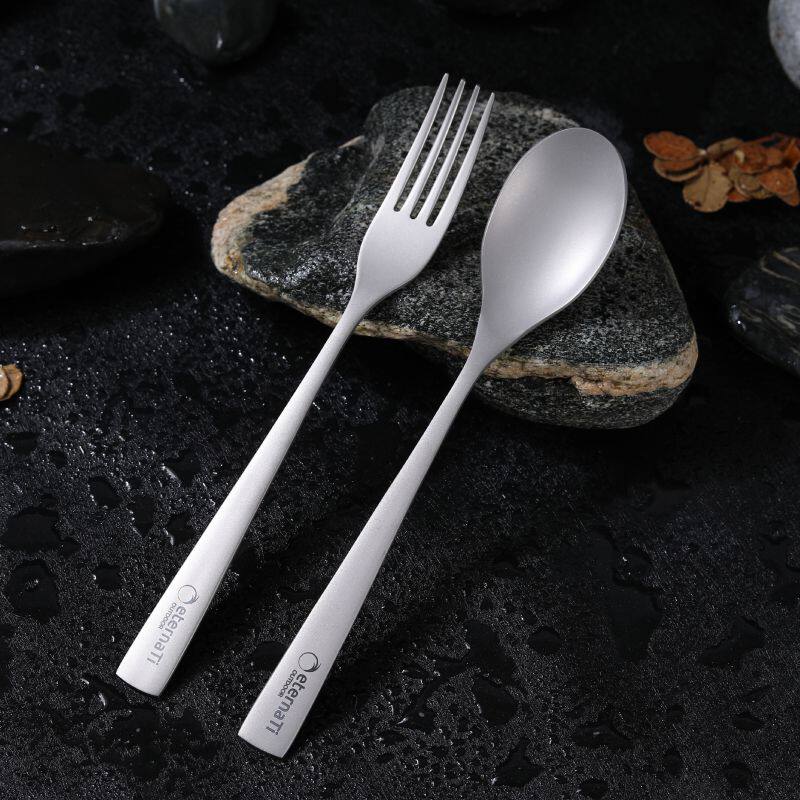 Kangyou titanium pure titanium straight handle fork spoon long handle spoon titanium tableware camping picnic home thickened titanium soup spoon