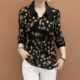 2025 new fashionable middle-aged mother's floral shirt, casual lapel, versatile, slim-fitting, printed mid-sleeve top