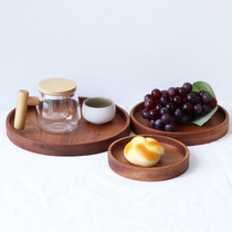 Solid Wood flat bowl round tray tea tray deep fruit plate Black sandalwood round bowl salad bowl solid dried fruit plate straight side bowl ornaments