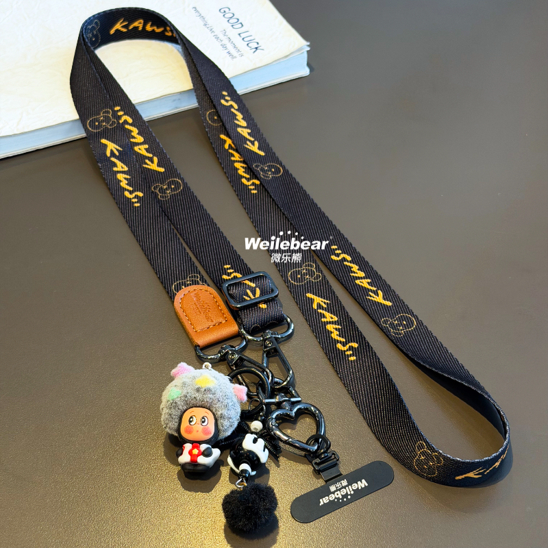Cute Pendant Leather Phone Lanyard Crossbody Side Strap Widened High-End Printed Camera Little Bee Shoulder Strap Phone Chain