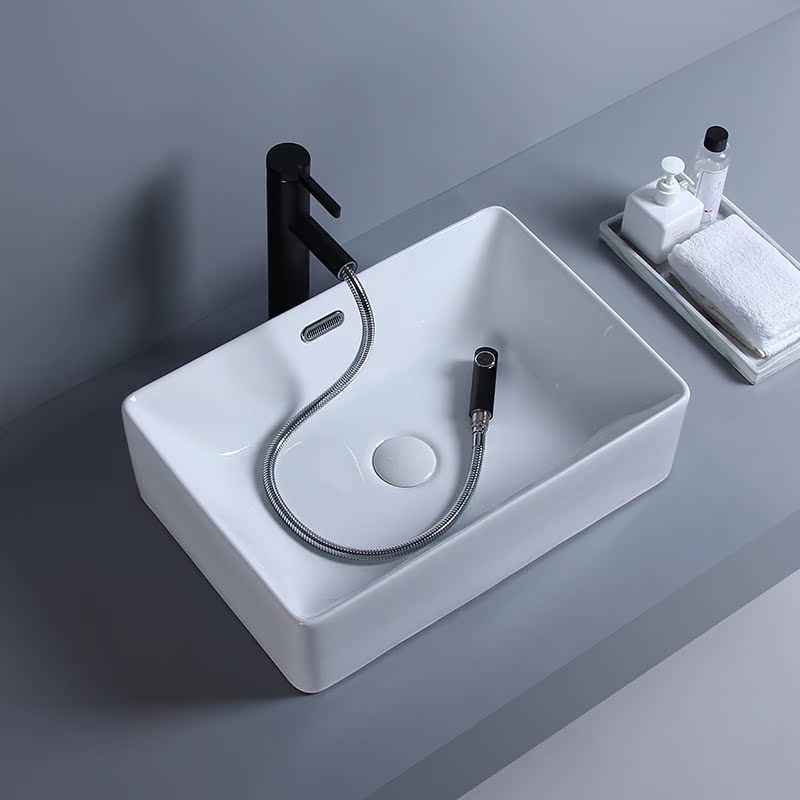 Light luxury style ceramic countertop basin square powder room wash basin bathroom cabinet wash basin home washbasin art tray