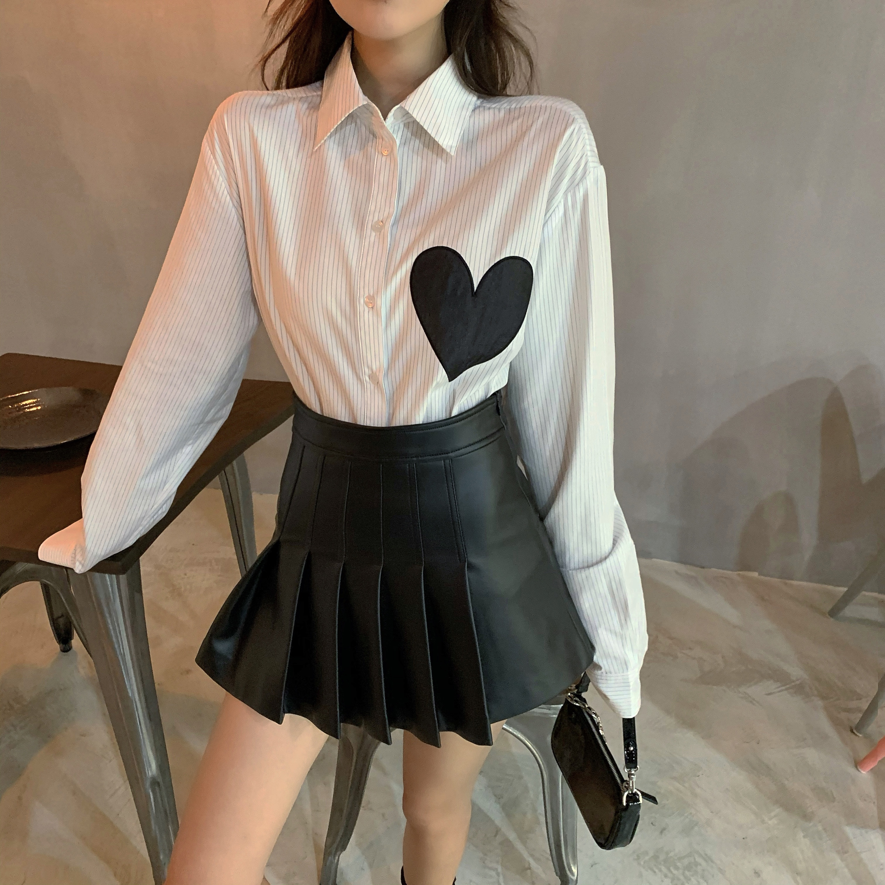 kkk we11done pleated leather skirt black 2020 autumn new skirt all-match thin A-line skirt