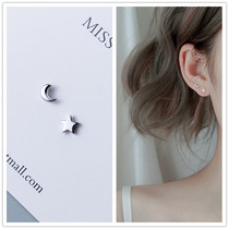 925 pure silver star moon small ear nail minimalist personality sweet and asymmetrical female anti-allergy adoptive ear mini-earrings