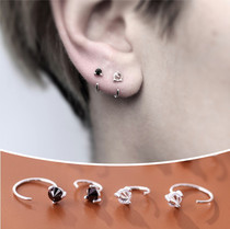 s925 pure silver small earrings female Korean minimalist personality 100 hitch popular lukewarm wind ear nail man black 2020 new wave
