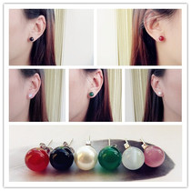 Black 925 pure silver Manau ear nail female Korean temperament brief sweet and simple anti-allergy student red green pearl