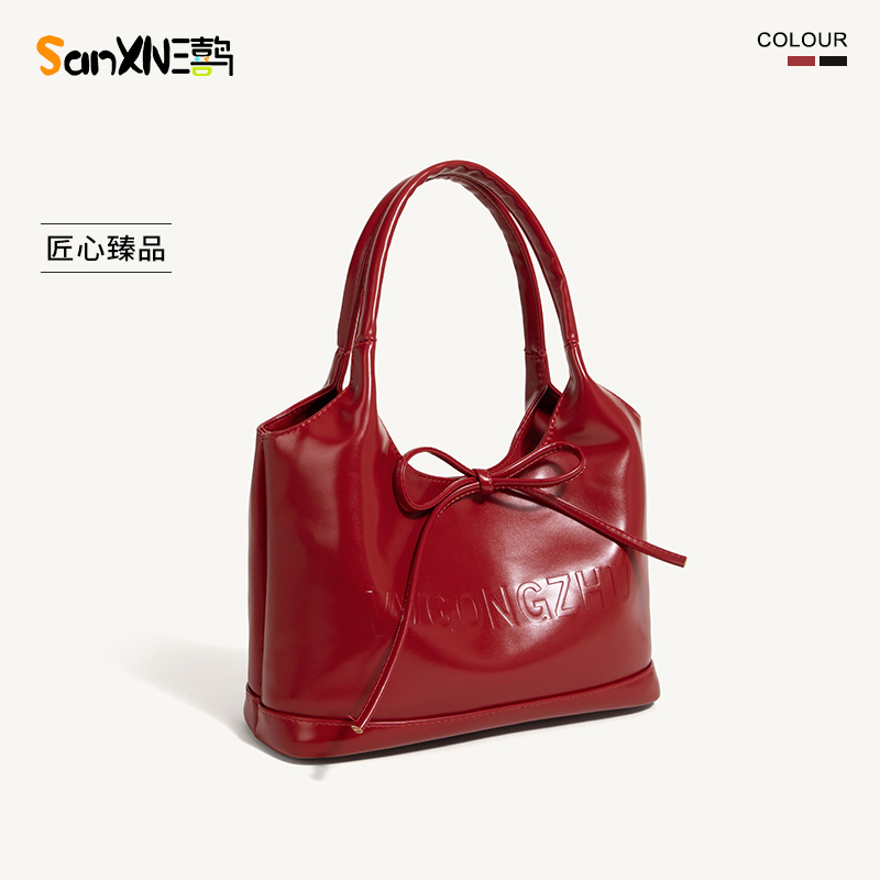 Sanxianiao Birthday Gift High-End Red Tote Bag for Women Spring and Summer Large Capacity Wedding Bride Bag Handbag
