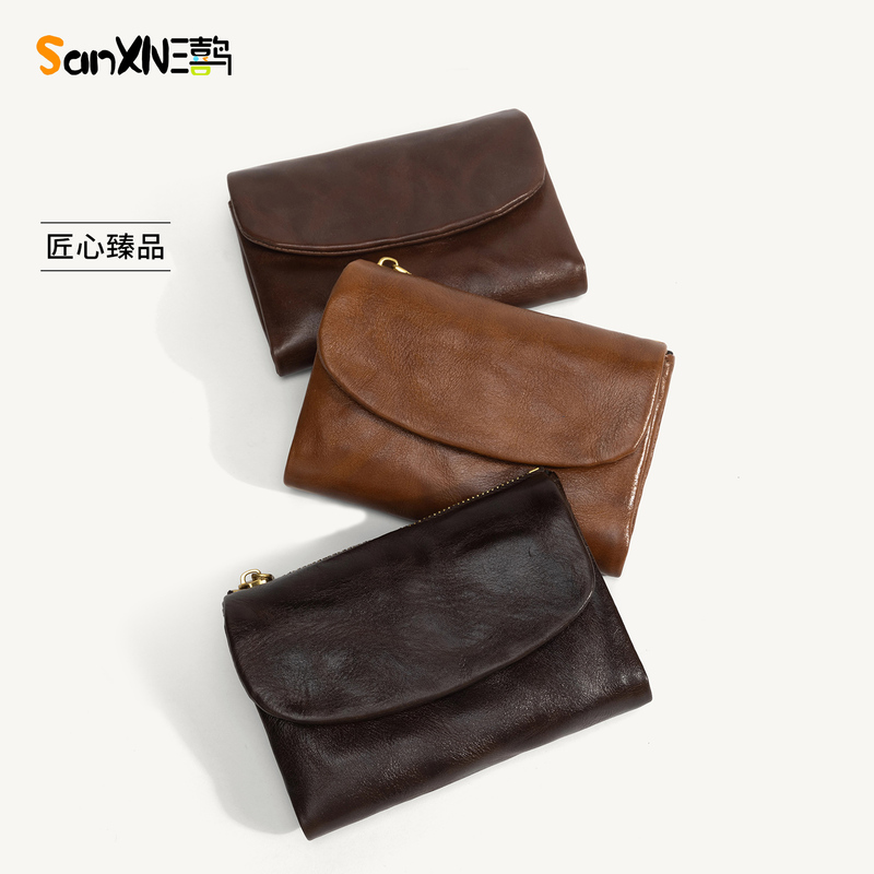 Sanxianiao Light Luxury Retro Multi-Card Slot Vegetable-Tanned Leather Wallet 2026 New Large Capacity Lightweight Short Card Holder