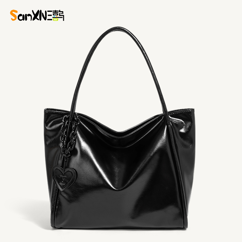 Sanxianiao High-End Niche Tote Bag for Women, New Vintage Oil Wax Leather Commuter Handbag, Large Capacity Shoulder Bag