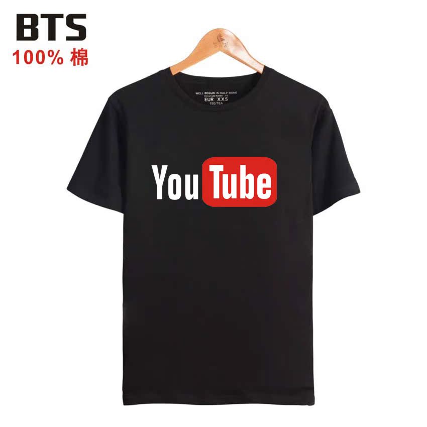 2018 AliExpress mới Amazon Amazon Amazon chữ youtube in áo thun nam tay ngắn giản dị áo thun trơn