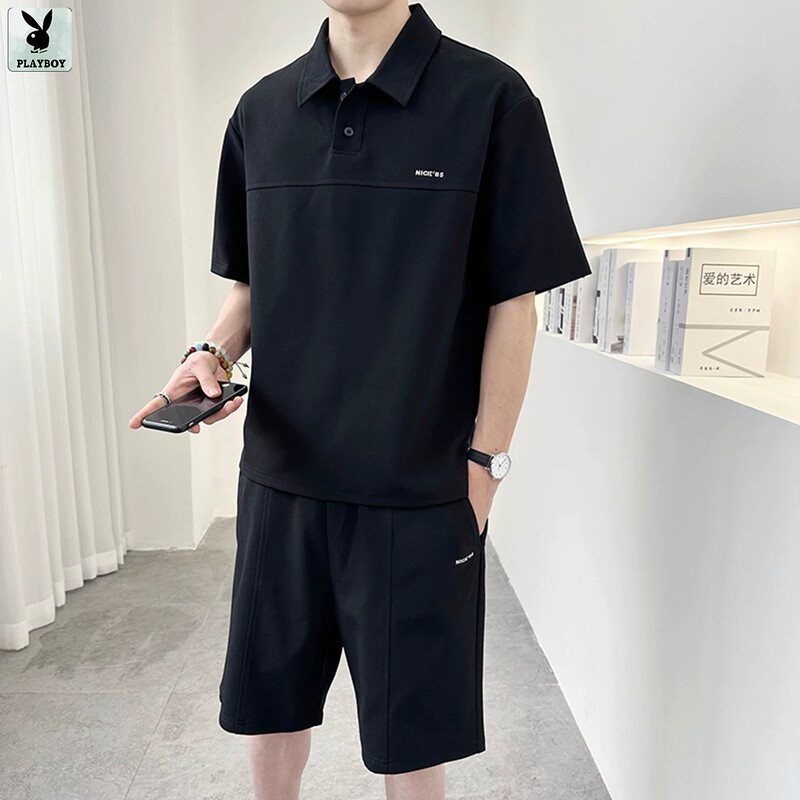 Playboy Lapel Short-Sleeved Shorts Set Men's T-Shirt Summer Two-Piece Set 2026 New Polo Shirt Set Playboy Lapel Short-Sleeved Shorts Set Men's T-Shirt Summer Two-Piece Set 2026 New Polo Shirt Set