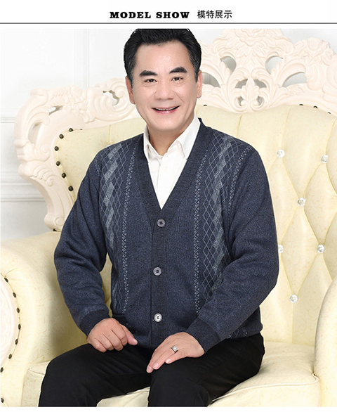 Áo cổ chữ V cho nam và trung niên cộng với áo len nhung dày mùa thu và áo khoác mùa đông cha mặc áo len nam cao tuổi áo len nam cổ tim