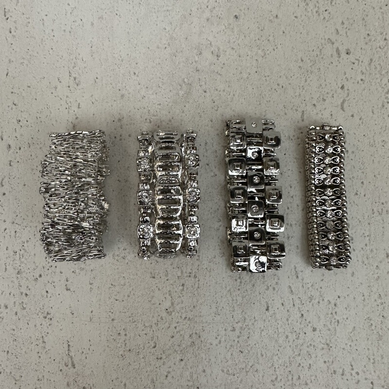 Simple Geometric Rhinestone Metal Bracelet Elastic Diamond-Encrusted Bangle ins High-End Style for Men and Women, Four Styles, Six Colors, Single Piece