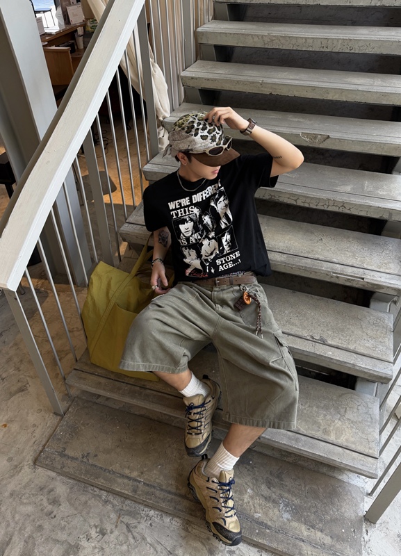 Olithco Form American Retro Band Character Digital Direct-Print Fitted Short-Sleeve T-Shirt Unisex Vintage Top