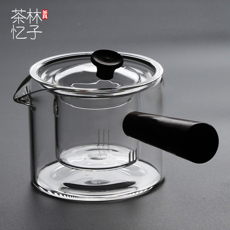 Heat-resistant glass cooking teapot Solid wood side handle Heated glass pot Japanese mini high temperature resistant with filter tea maker