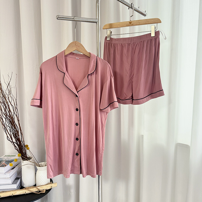 Li~Silk Knitted Pajamas Set, Simple Style Pajamas for Women, Summer Thin Short-Sleeved Cardigan Home Wear Set