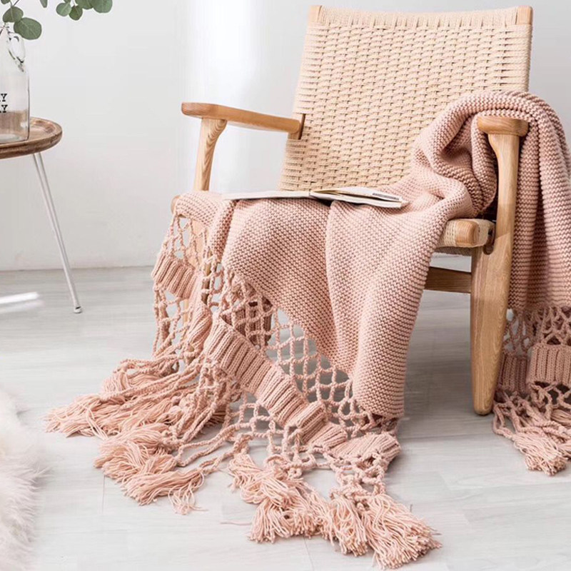Ins American handmade Iceland wool tassel blanket autumn shawl blanket sofa blanket bed tail blanket new knitted blanket