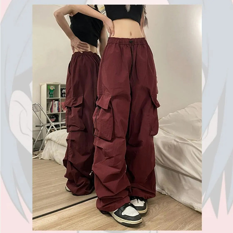 American-Style High Street Loose Wide-Leg Fleece-Lined Cargo Pants for Men and Women ins Trendy Casual Versatile Street Dance Pants Floor-Length Trousers