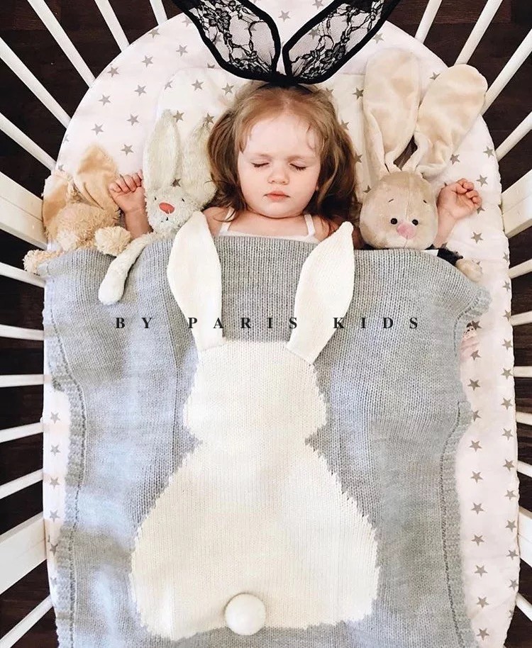Ins hot style rabbit ears knitted blanket newborn baby quilt baby cotton quilt spring and summer air conditioning quilt