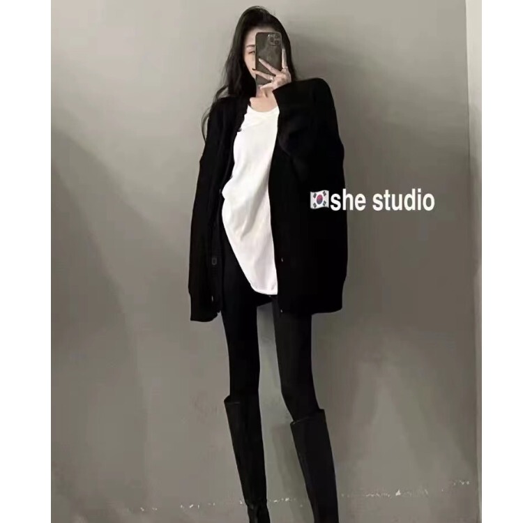 2026 Spring New Korean Style ins Design Cardigan Sweater + Versatile T-Shirt + Slimming Yoga Pants Set for Women