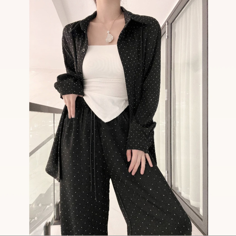 2026 Spring and Autumn New Style Salt-Style Trendy Versatile Loose Black Casual Sequin and Rhinestone Embellished Shirt Jacket for Women