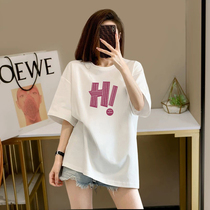 Cover the belly and look slim mid-length loose large size pure cotton short-sleeved T-shirt for women 2024 summer new popular ins trendy top