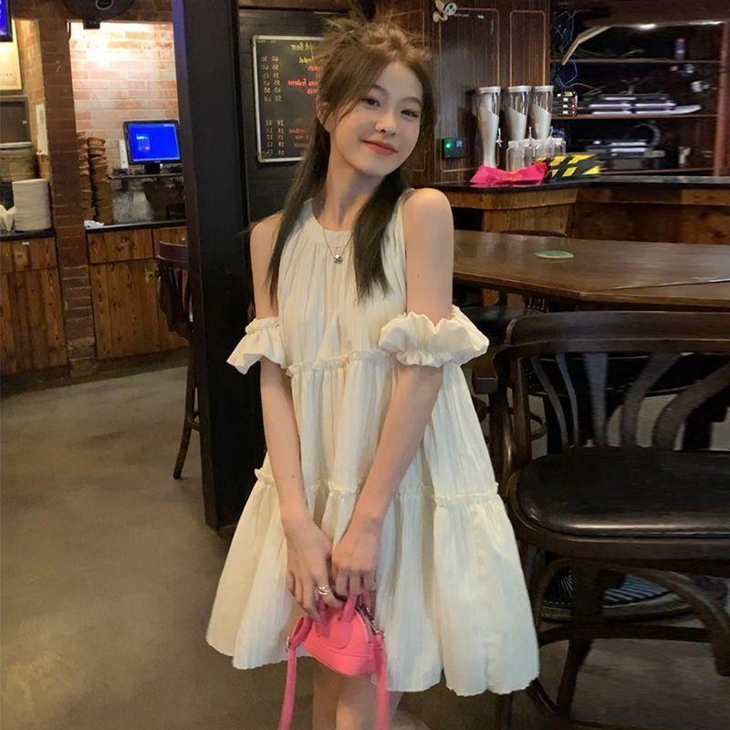 Summer 2024 New Sweet Style Off-Shoulder Round Neck Loose Slimming Petite Doll Dress Age-Reducing Plus Size Dress Summer 2024 New Sweet Style Off-Shoulder Round Neck Loose Slimming Petite Doll Dress Age-Reducing Plus Size Dress