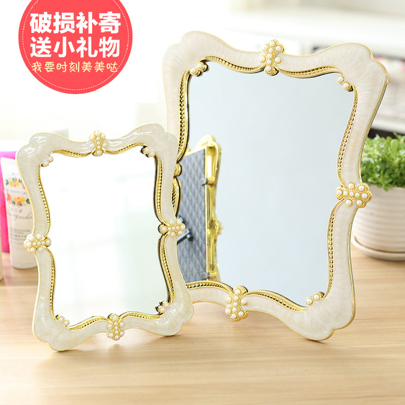 European-style desktop makeup mirror folding portable beauty red makeup mirror large female princess single-sided wedding