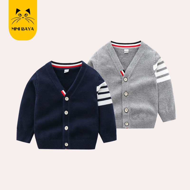 Children's Clothing for Autumn and Spring, Boys' Stylish Knitted Jacket, Baby Sweater, Boys' Cardigan, Pure Cotton, One Year Old
