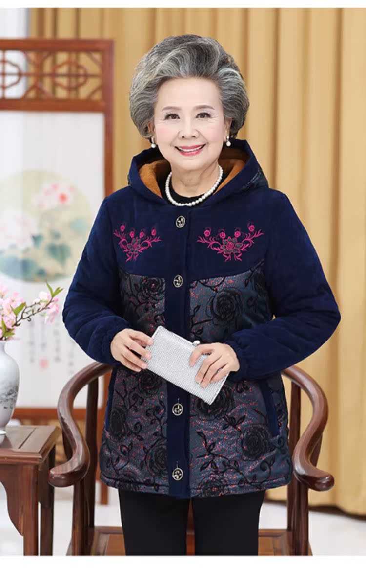 Ông già áo khoác mùa thu cho mẹ áo khoác cotton bà ngoại đệm bông 60-70-80 tuổi Quần áo nữ trung niên áo kiểu tuổi 60